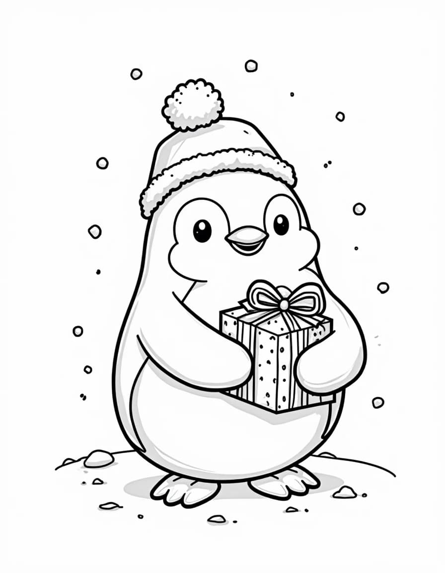 Penguin with Gift coloring page