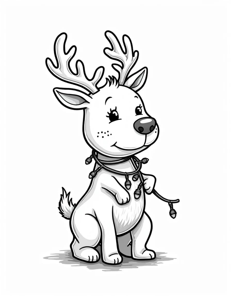Reindeer in Lights โ free printable coloring page