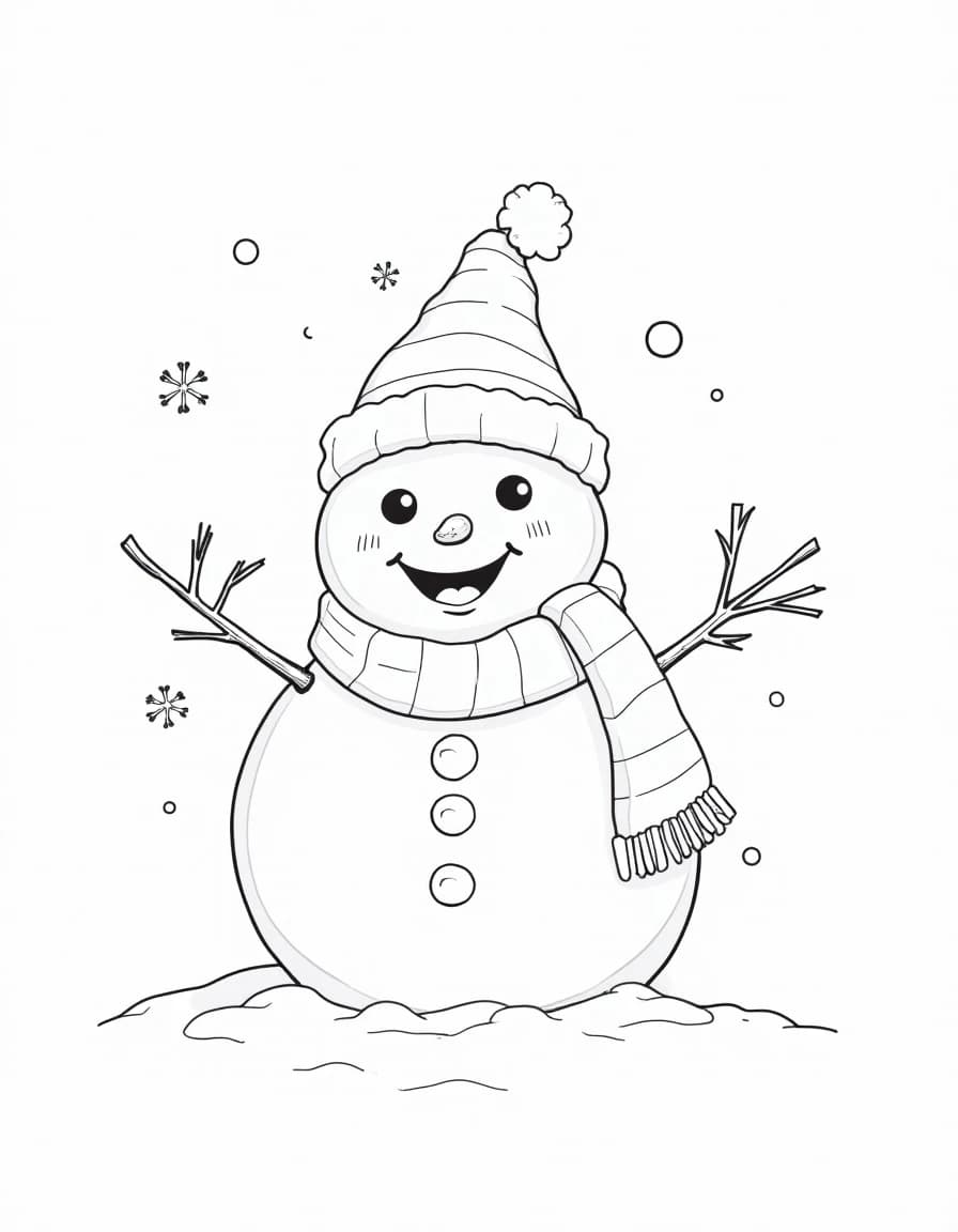 Snowman with Scarf โ free printable coloring page