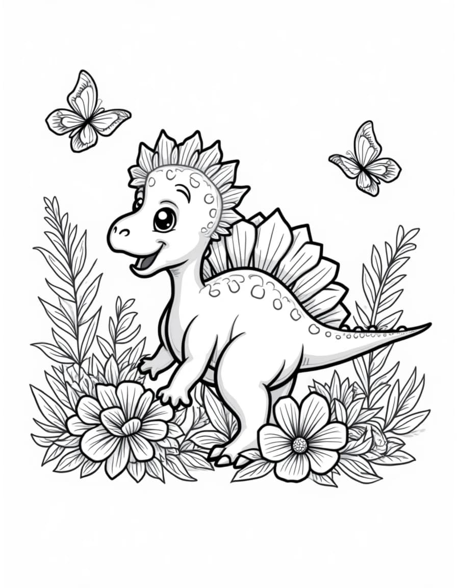 Stegosaurus in Flowers coloring page