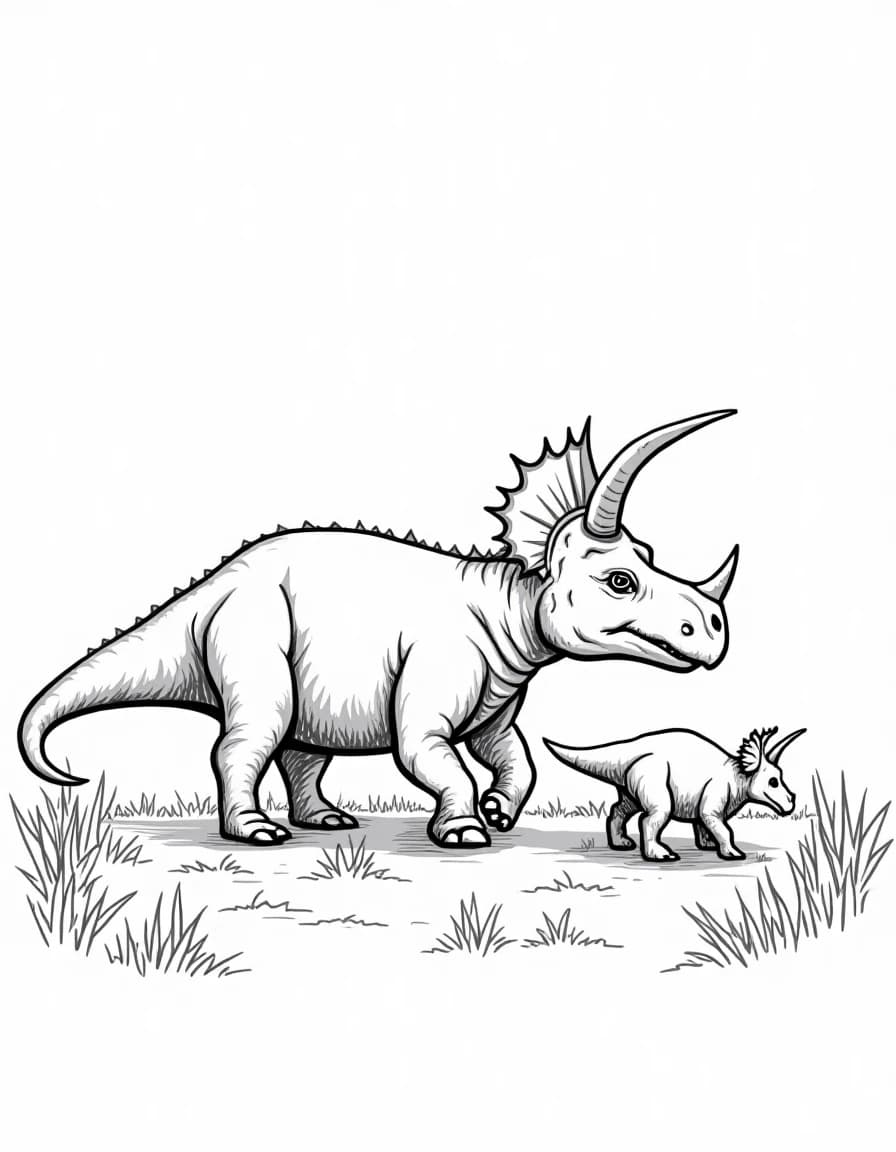 Triceratops & Baby coloring page