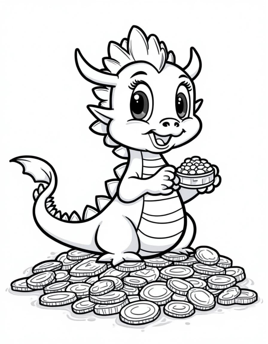 Dragon's Treasure โ free printable coloring page