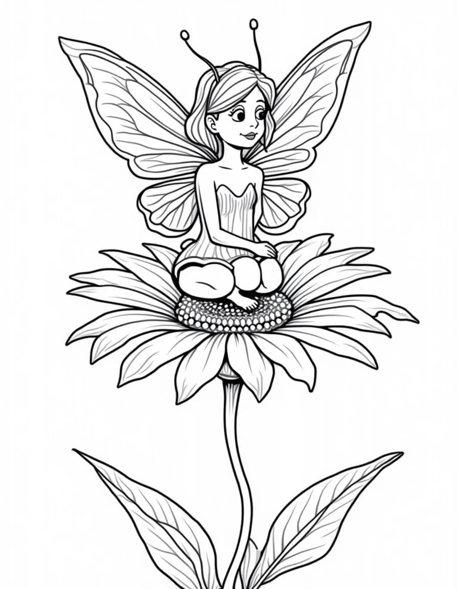 Flower Fairy โ free printable coloring page