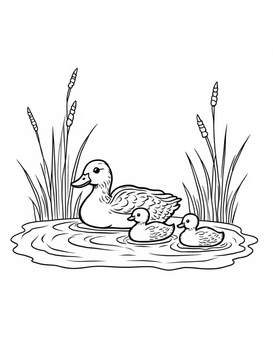 Ducks at the Pond โ free printable coloring page