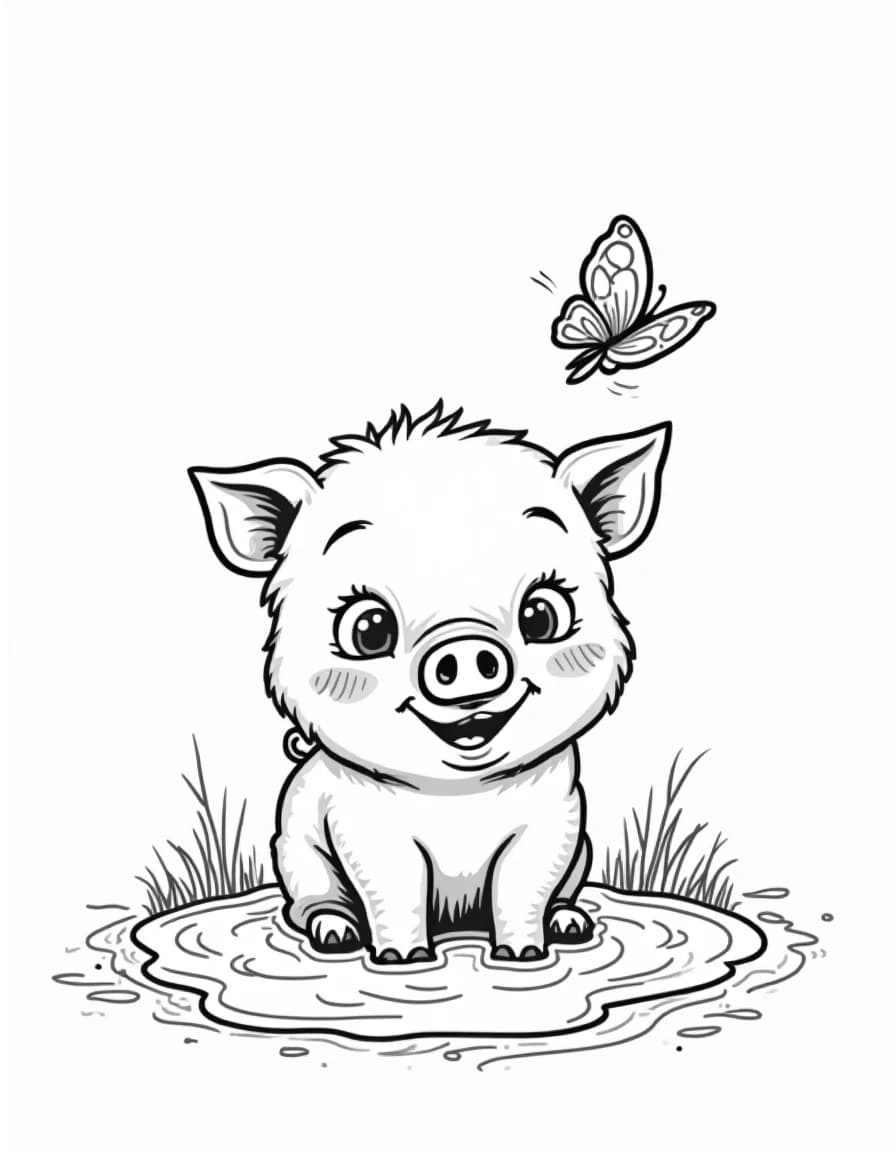 Pig in Mud coloring page