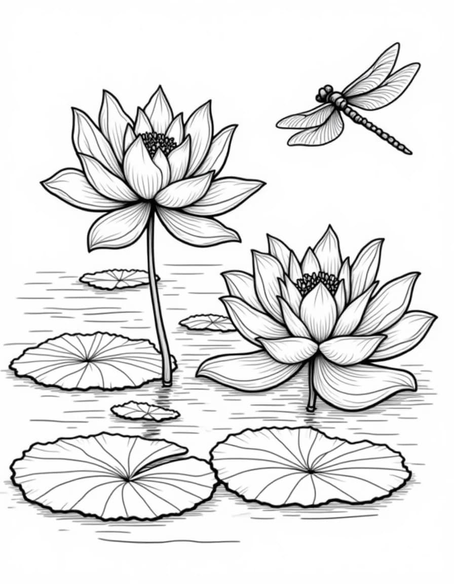 Lotus Pond โ free printable coloring page