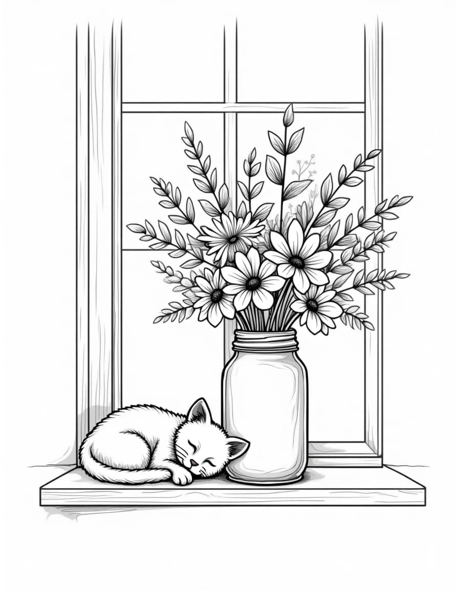 Wildflowers in a Jar โ free printable coloring page