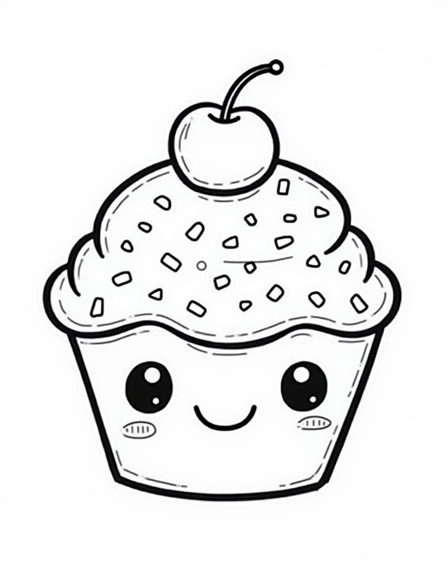 Happy Cupcake โ free printable coloring page