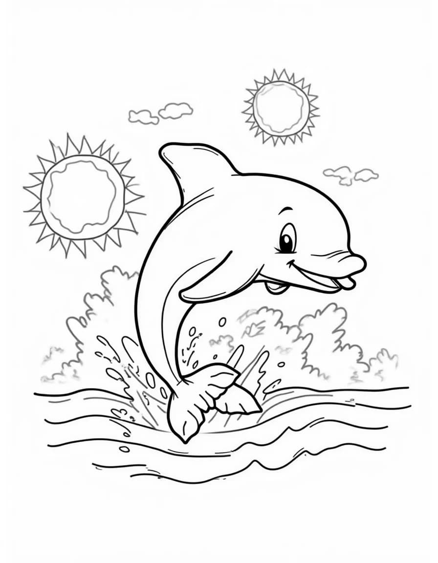 Happy Dolphin โ free printable coloring page