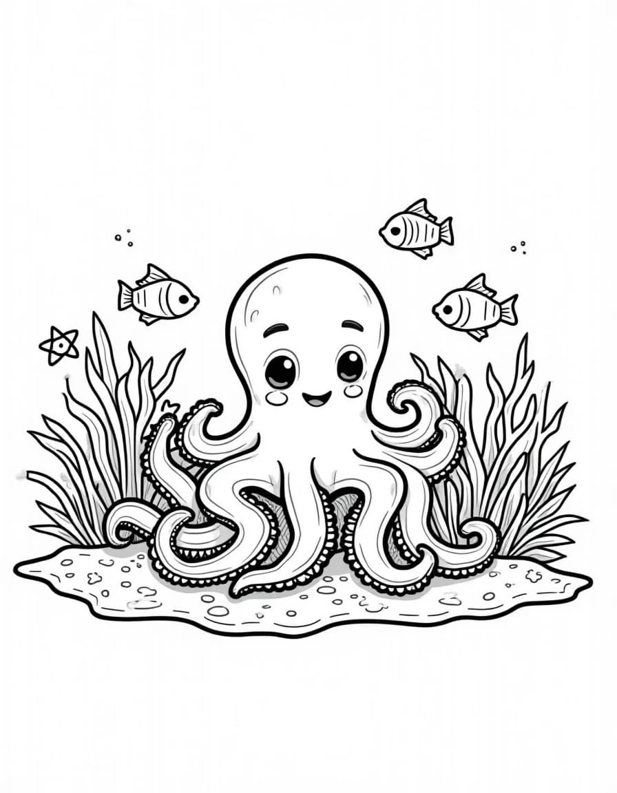 Octopus & Friends โ free printable coloring page