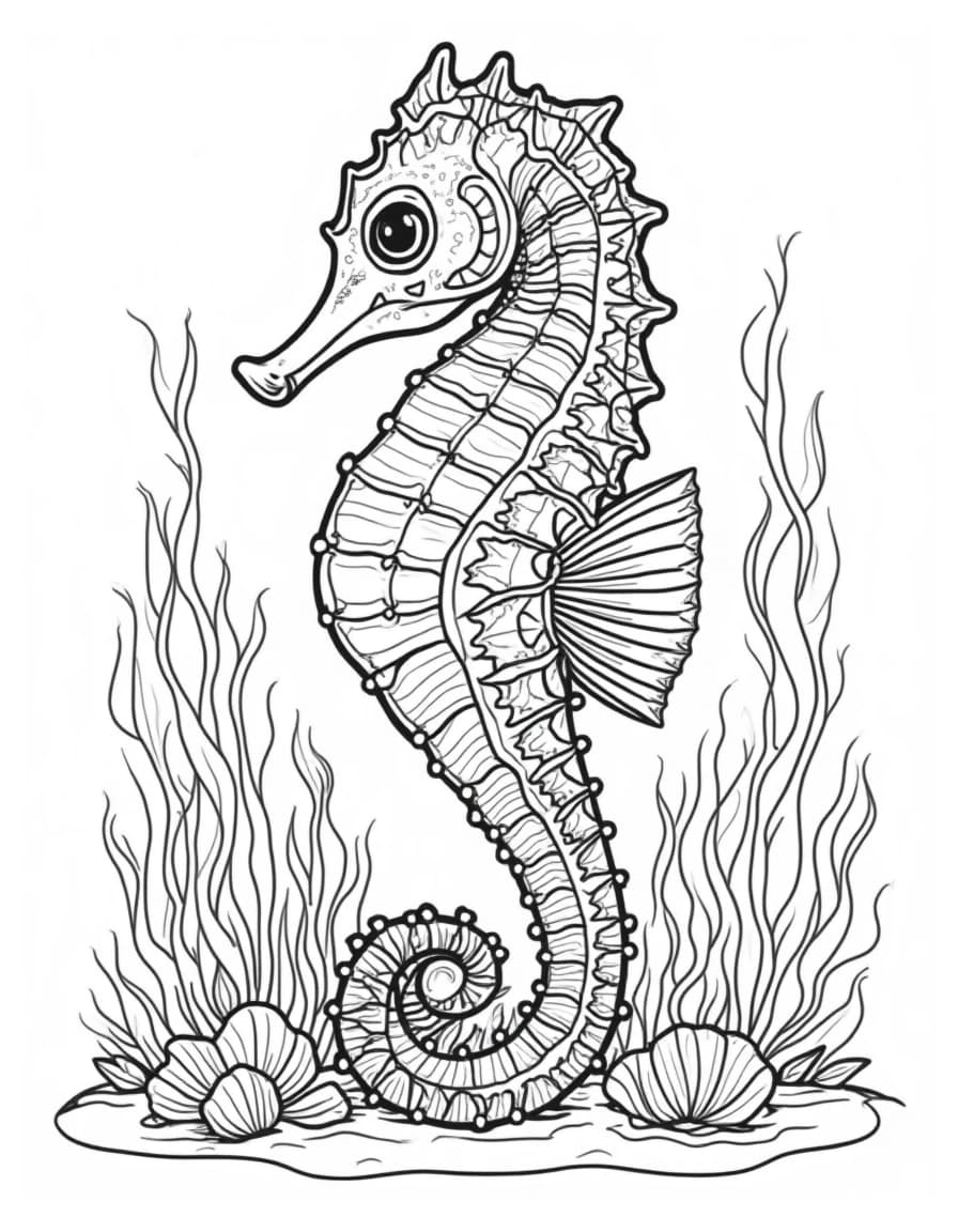 Seahorse Garden โ free printable coloring page