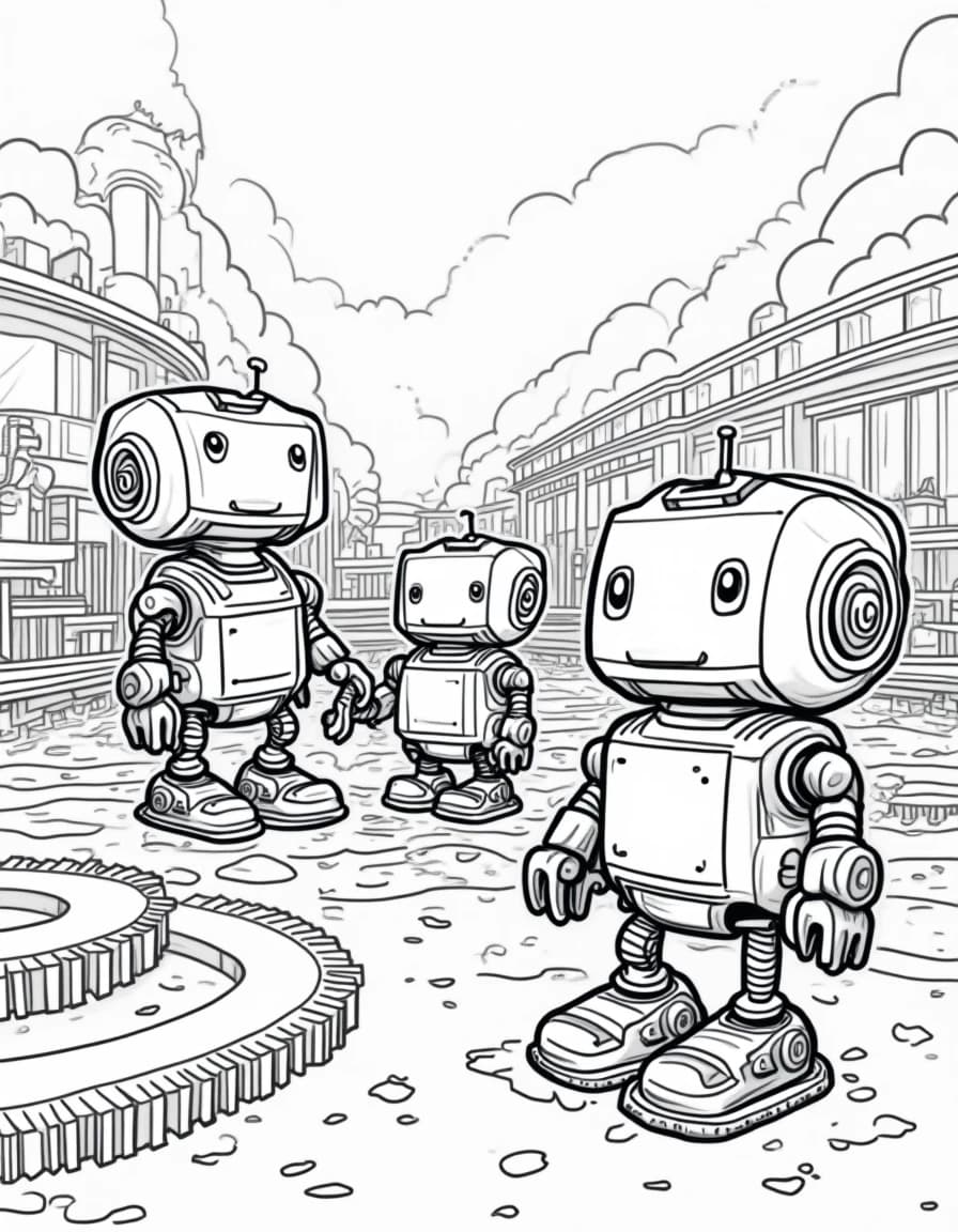 Robot Factory โ free printable coloring page