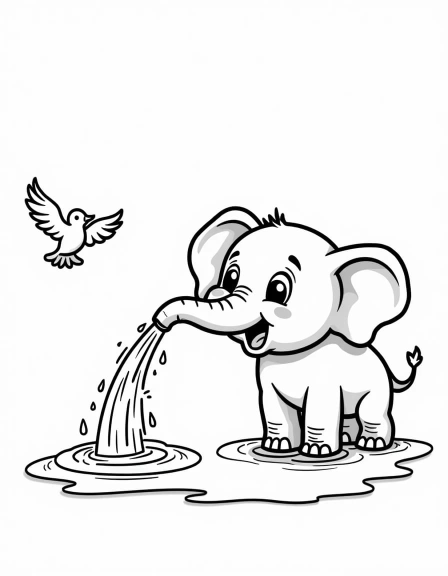 Elephant Splash coloring page