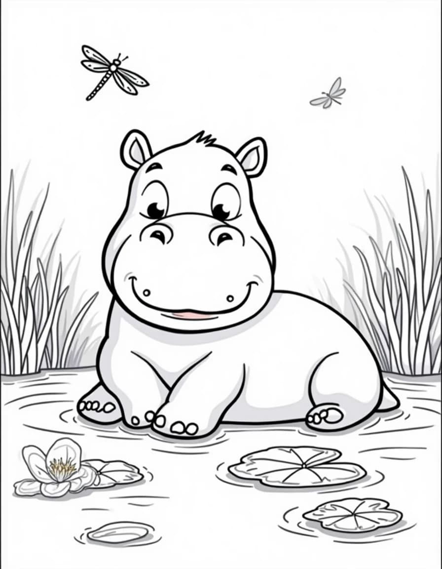 Hippo in the River โ free printable coloring page