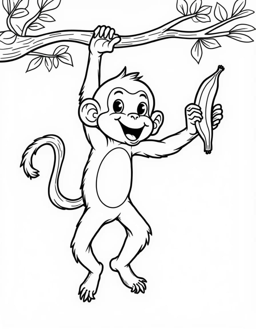 Monkey & Bananas โ free printable coloring page