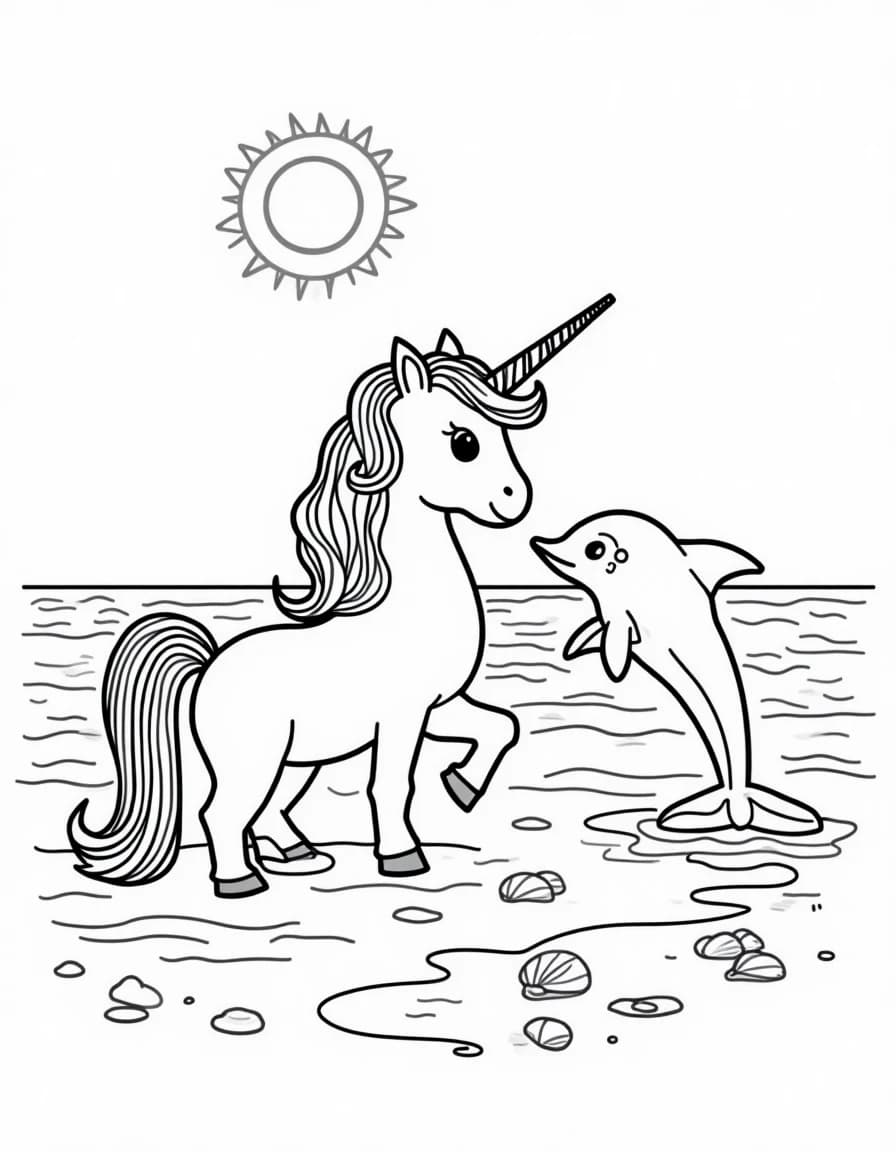 Unicorn by the Sea coloring page